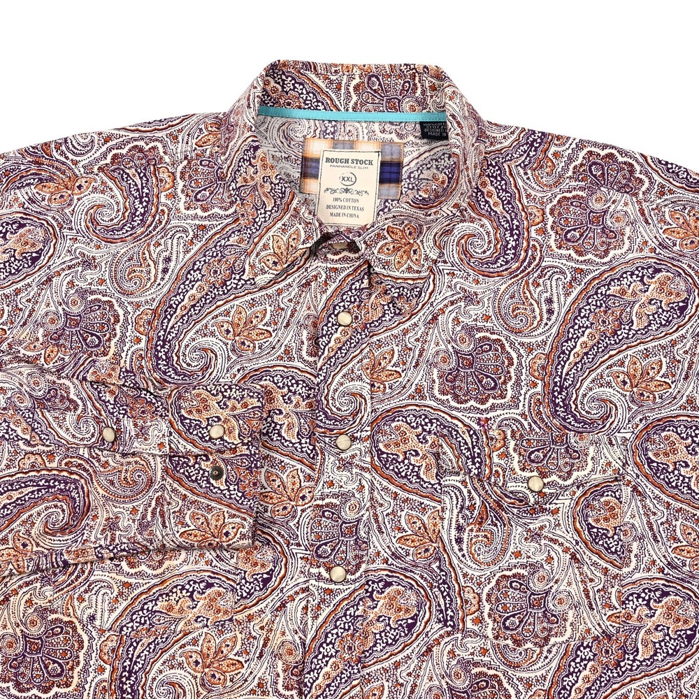Rough Stock Panhandle Pearl Snap‎ Shirt Men's 2XL Western Paisley Cotton Cowboy